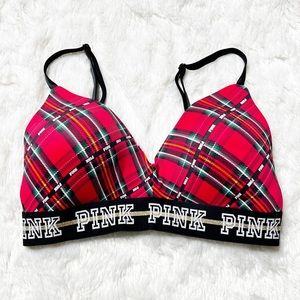 PINK VS Wear Everywhere Bra in Red Plaid Wireless & Lightly Lined Women’s Sz 32D